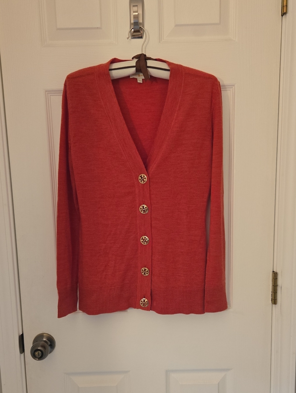 Tory Burch Coral V-Neck Button-Front Cardigan